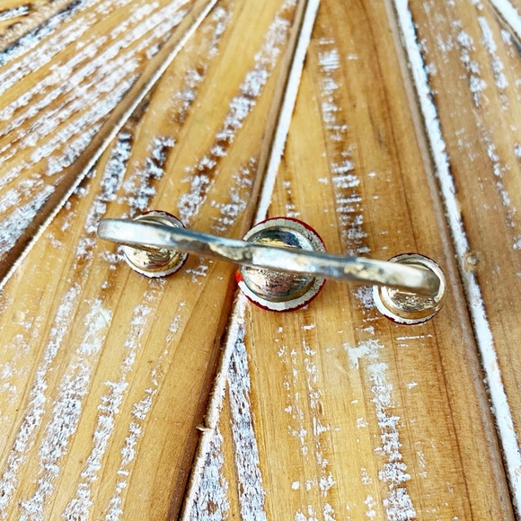Used Gorgeous Gold Tone Three Finger Ring with Red Stones (one is broken!) - Picture 3 of 8